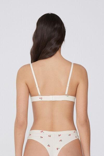 Cream Cherry-Print Ribbed Triangle Bra, 5701_320Y, large image number 2