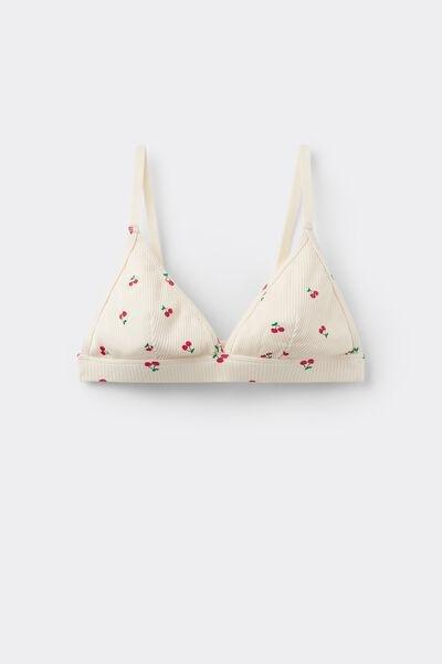 Cream Cherry-Print Ribbed Triangle Bra, 5701_320Y, large image number 4