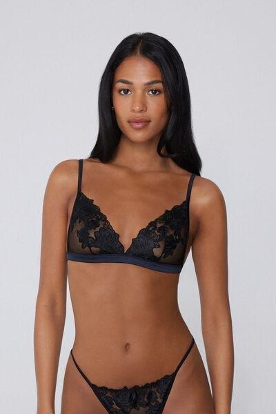 Black Rose Wonder Wireless Triangle Lace Bra, Black, large image number 1