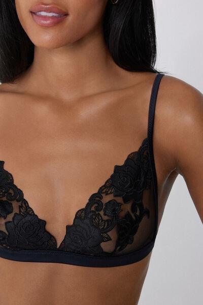Black Rose Wonder Wireless Triangle Lace Bra, Black, large image number 3