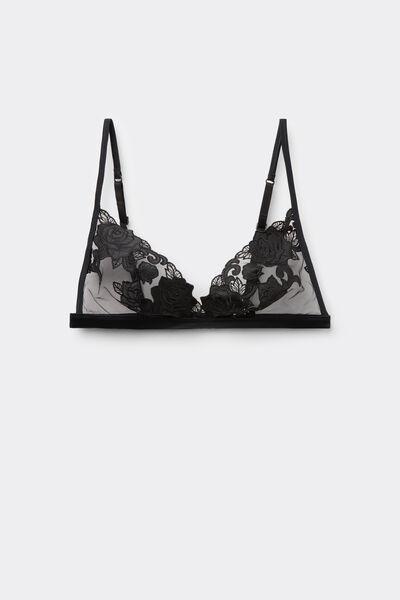 Black Rose Wonder Wireless Triangle Lace Bra, Black, large image number 4