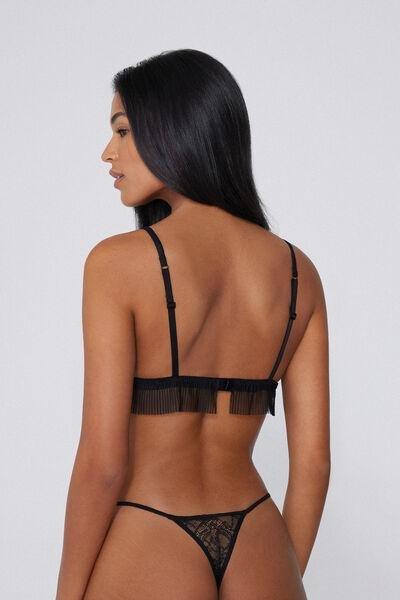 Black Pretty Plisse Triangle Lace Bra, Black, large image number 2