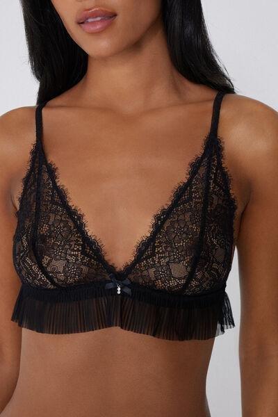 Black Pretty Plisse Triangle Lace Bra, Black, large image number 3