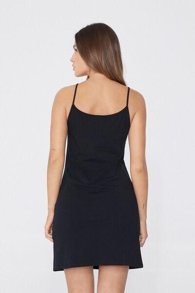 Black Cotton Slip With Thin Shoulder Straps, , large image number 2