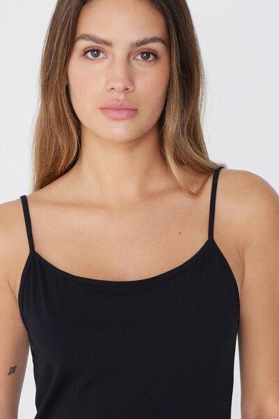Black Cotton Slip With Thin Shoulder Straps, , large image number 3