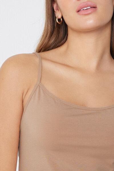Beige Cotton Slip With Thin Shoulder Straps, , large image number 3