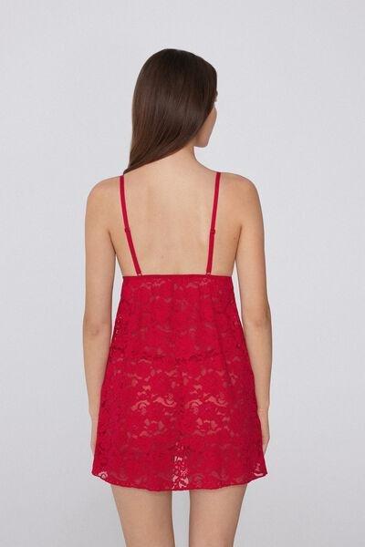 Red Romantic Fantasy Floral Lace Slip Dress, 5701_873V, large image number 1