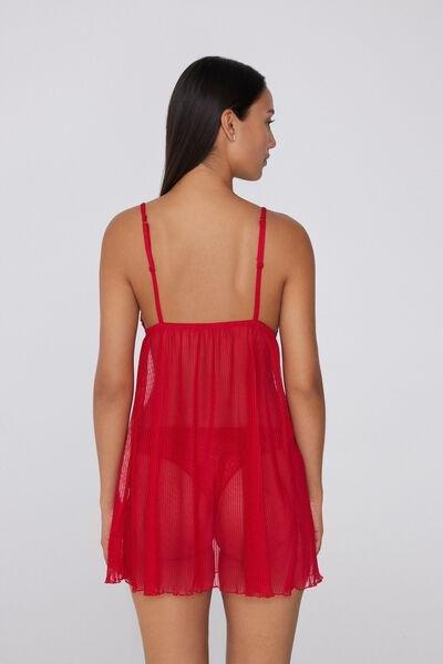 Red Pretty Pliss&eacute; Narrow Shoulder Straps Lace Slip Dress, 5701_873V, large image number 1