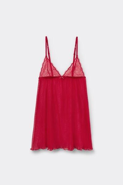 Red Pretty Pliss&eacute; Narrow Shoulder Straps Lace Slip Dress, 5701_873V, large image number 3