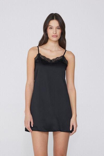 Black Satin And Lace Slip, , large image number 0