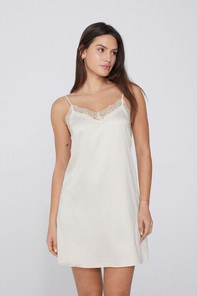 Cream Satin And Lace Slip, , large image number 1