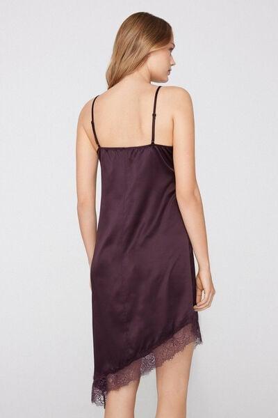 Burgundy Asymmetric Satin And Lace Slip/Dress, 5701_919Y, large image number 2