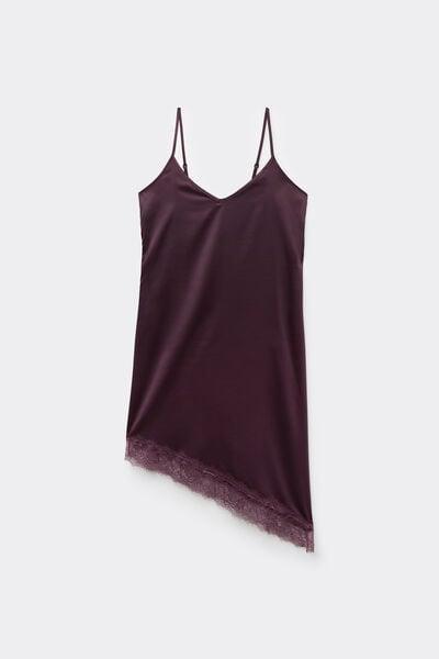 Burgundy Asymmetric Satin And Lace Slip/Dress, 5701_919Y, large image number 4