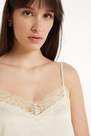 Tezenis - Cream Satin And Lace Camisole With Narrow Shoulder Straps
