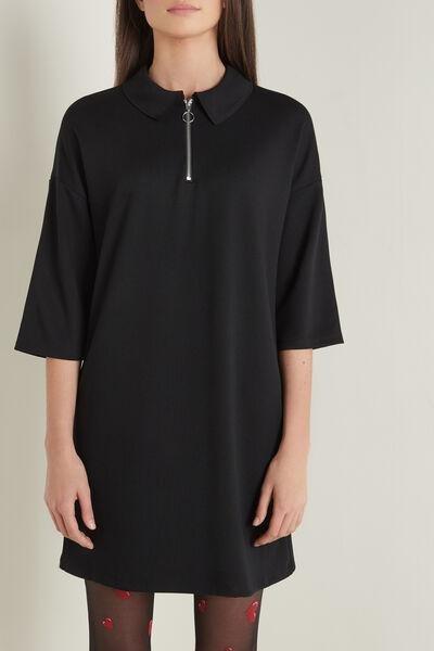 Black Milano Stitch Zip And Collar Dress, , large image number 0