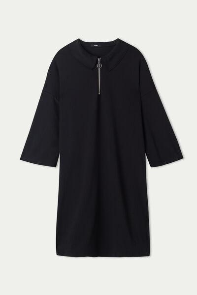 Black Milano Stitch Zip And Collar Dress, , large image number 4