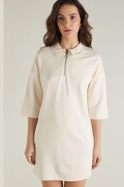 Cream Milano Stitch Zip And Collar Dress, 5701_521U, large image number 1