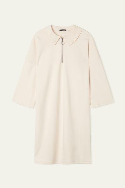 Cream Milano Stitch Zip And Collar Dress, 5701_521U, large image number 4