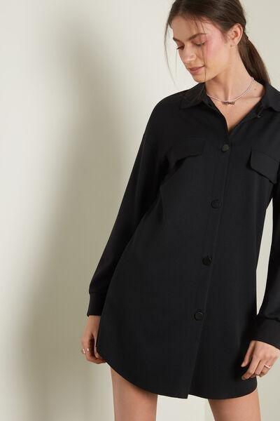 Black Long-Sleeve Milano Stitch Shirt Dress, Black, large image number 0