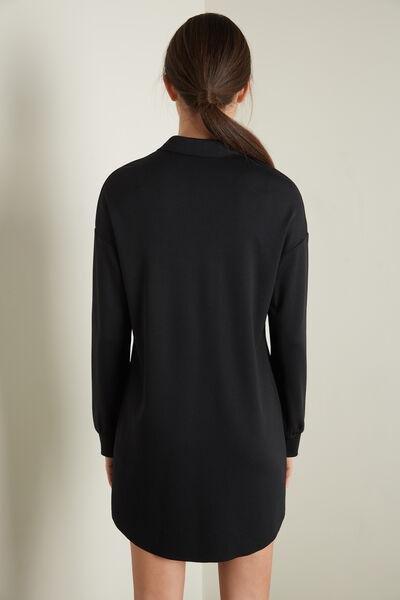 Black Long-Sleeve Milano Stitch Shirt Dress, Black, large image number 2
