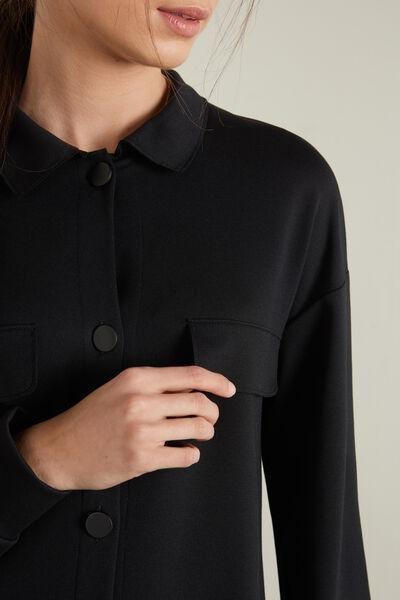 Black Long-Sleeve Milano Stitch Shirt Dress, Black, large image number 3