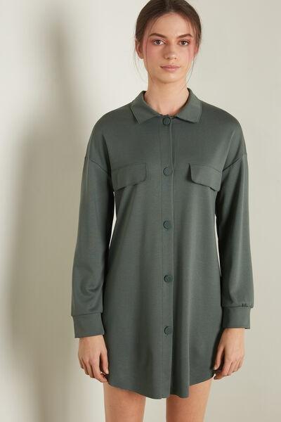 Green Long-Sleeve Milano Stitch Shirt Dress, 5701_534U, large image number 1