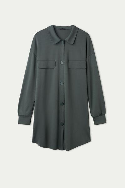 Green Long-Sleeve Milano Stitch Shirt Dress, 5701_534U, large image number 4