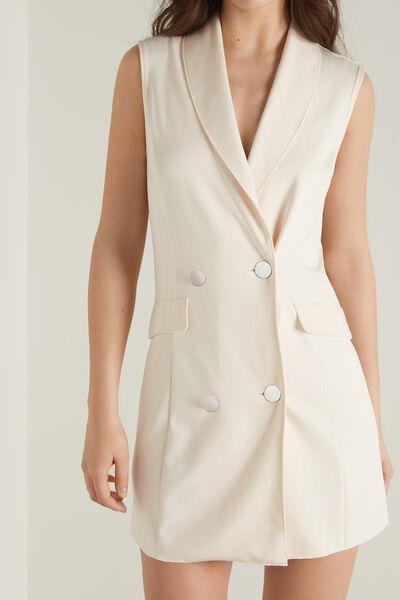 Cream Milano Stitch Buttoned Gilet Dress, , large image number 0