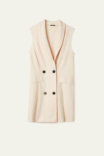 Cream Milano Stitch Buttoned Gilet Dress, , large image number 4