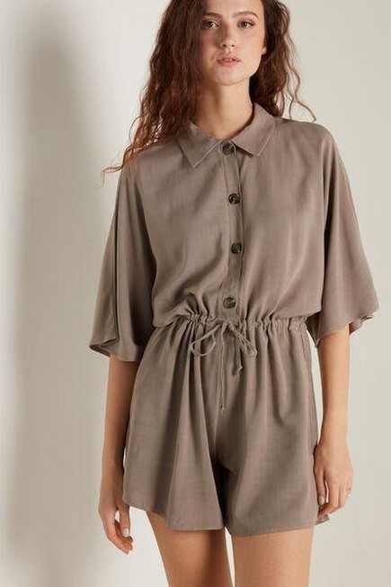 Tezenis - Brown Buttons And Collar Short Playsuit