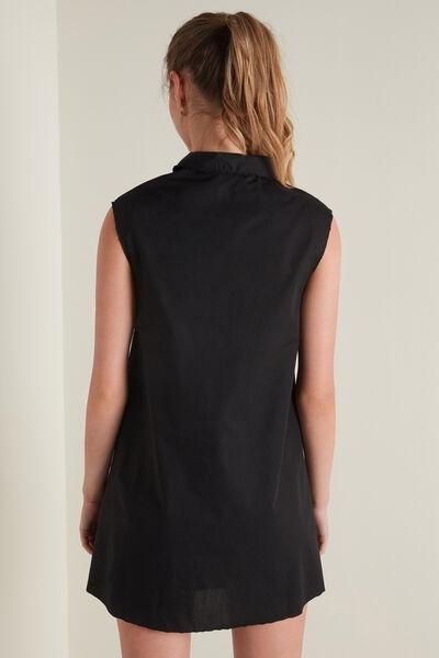 Tezenis - Black Sleeveless Buttoned Cotton Shirt Dress