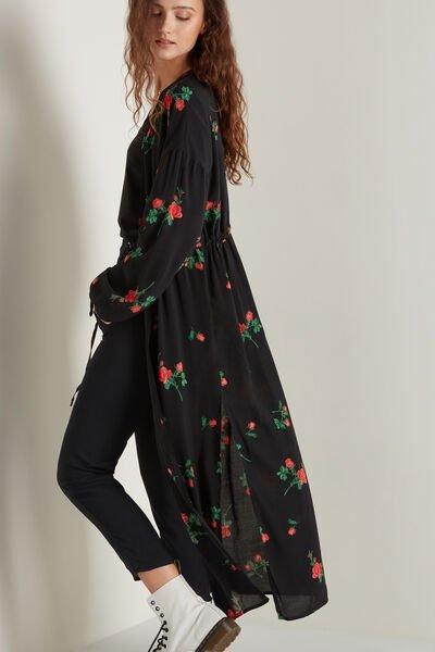 Black Cotton Canvas Long Kaftan Dress, 5701_336U, large image number 0