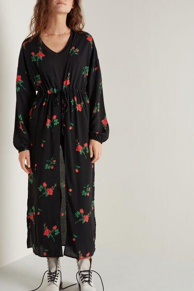 Black Cotton Canvas Long Kaftan Dress, 5701_336U, large image number 1