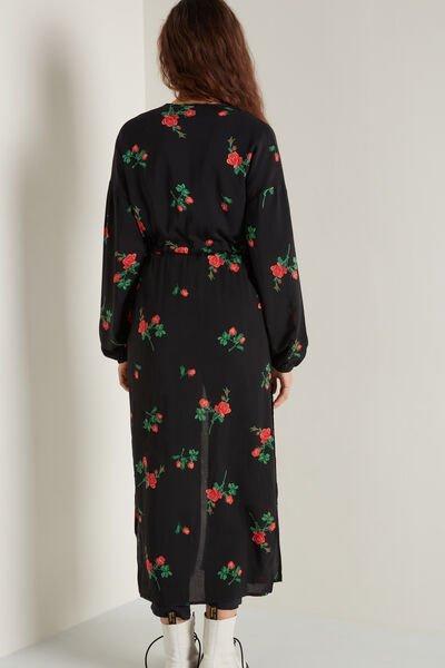 Black Cotton Canvas Long Kaftan Dress, 5701_336U, large image number 2