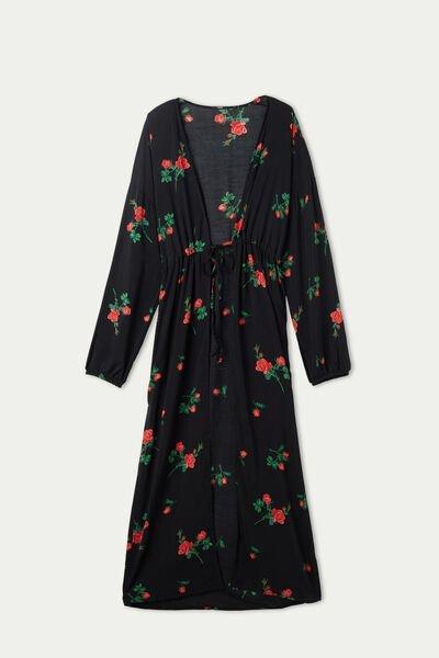 Black Cotton Canvas Long Kaftan Dress, 5701_336U, large image number 4