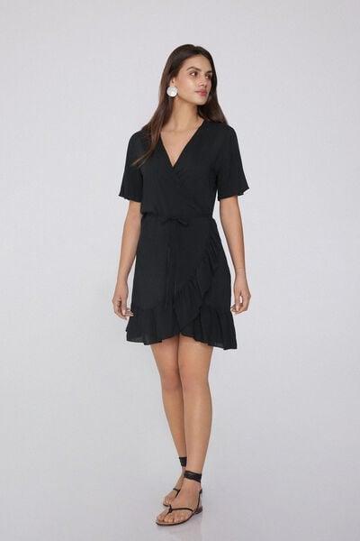 Black Canvas Wrap Dress, Black, medium