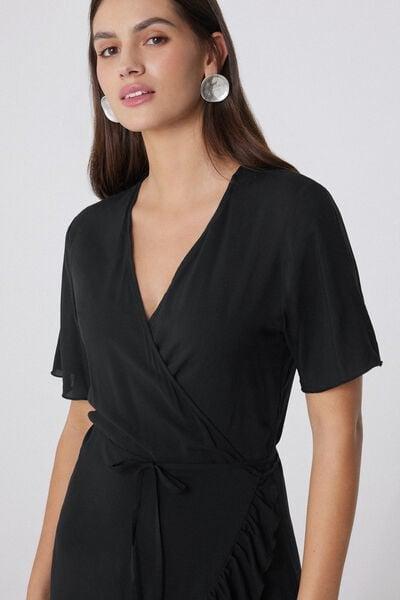 Black Canvas Wrap Dress, Black, large image number 3