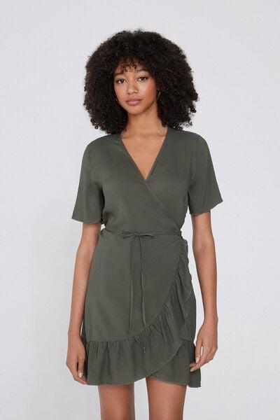 Green Short Canvas Wrap Dress, 5701_503Y, medium