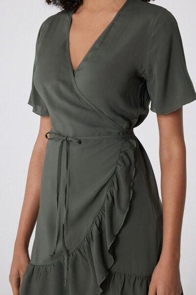 Green Short Canvas Wrap Dress, 5701_503Y, large image number 3