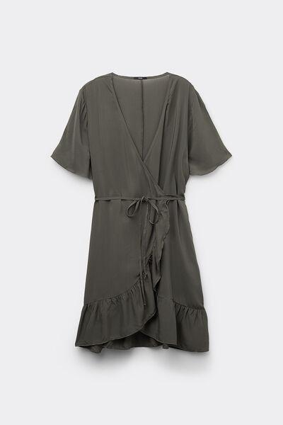 Green Short Canvas Wrap Dress, 5701_503Y, large image number 4
