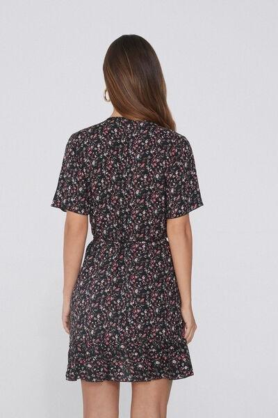 Black Printed Short Wrap Dress, , large image number 2