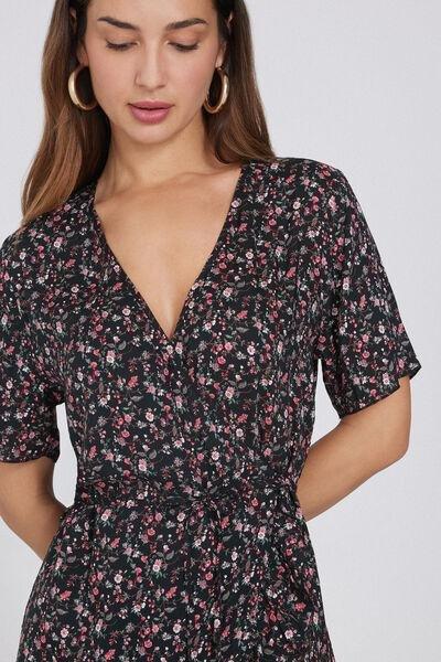 Black Printed Short Wrap Dress, , large image number 3