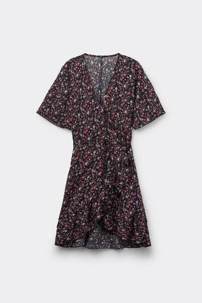 Black Printed Short Wrap Dress, , large image number 4