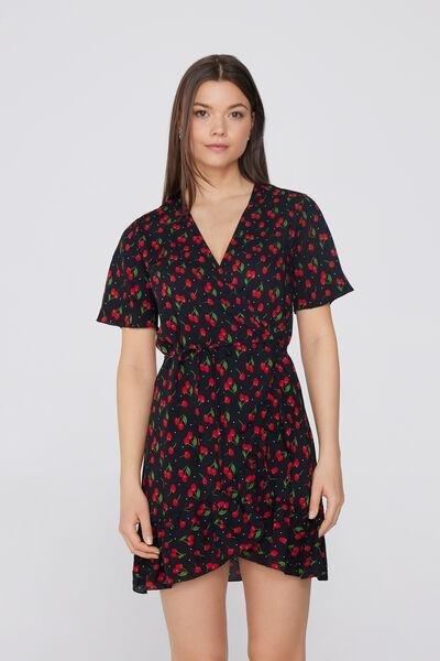 Black Short Wrap Dress, , large image number 0