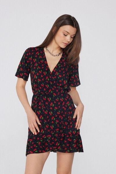 Black Short Wrap Dress, , large image number 1