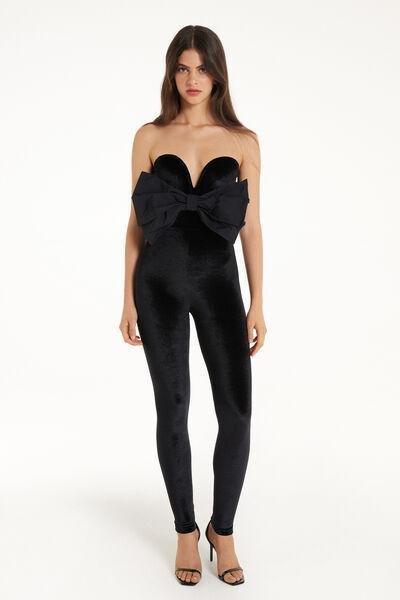 Black Sleeveless Velvet Jumpsuit With Bow, , large image number 0