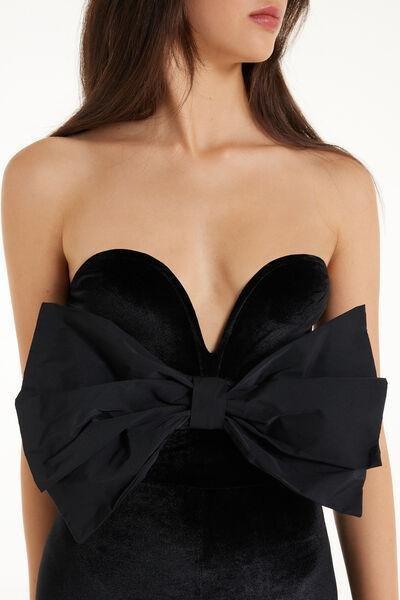 Black Sleeveless Velvet Jumpsuit With Bow, , large image number 3