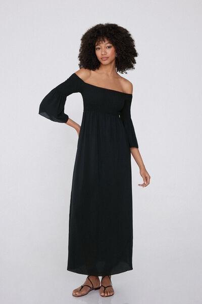 Black Off-The-Shoulder Dress, Black, medium