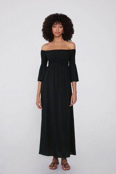 Black Off-The-Shoulder Dress, Black, medium