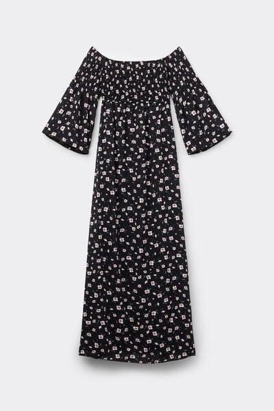 Black Long Stitched-Smock Off-The-Shoulder Dress, 5701_754Y, large image number 4
